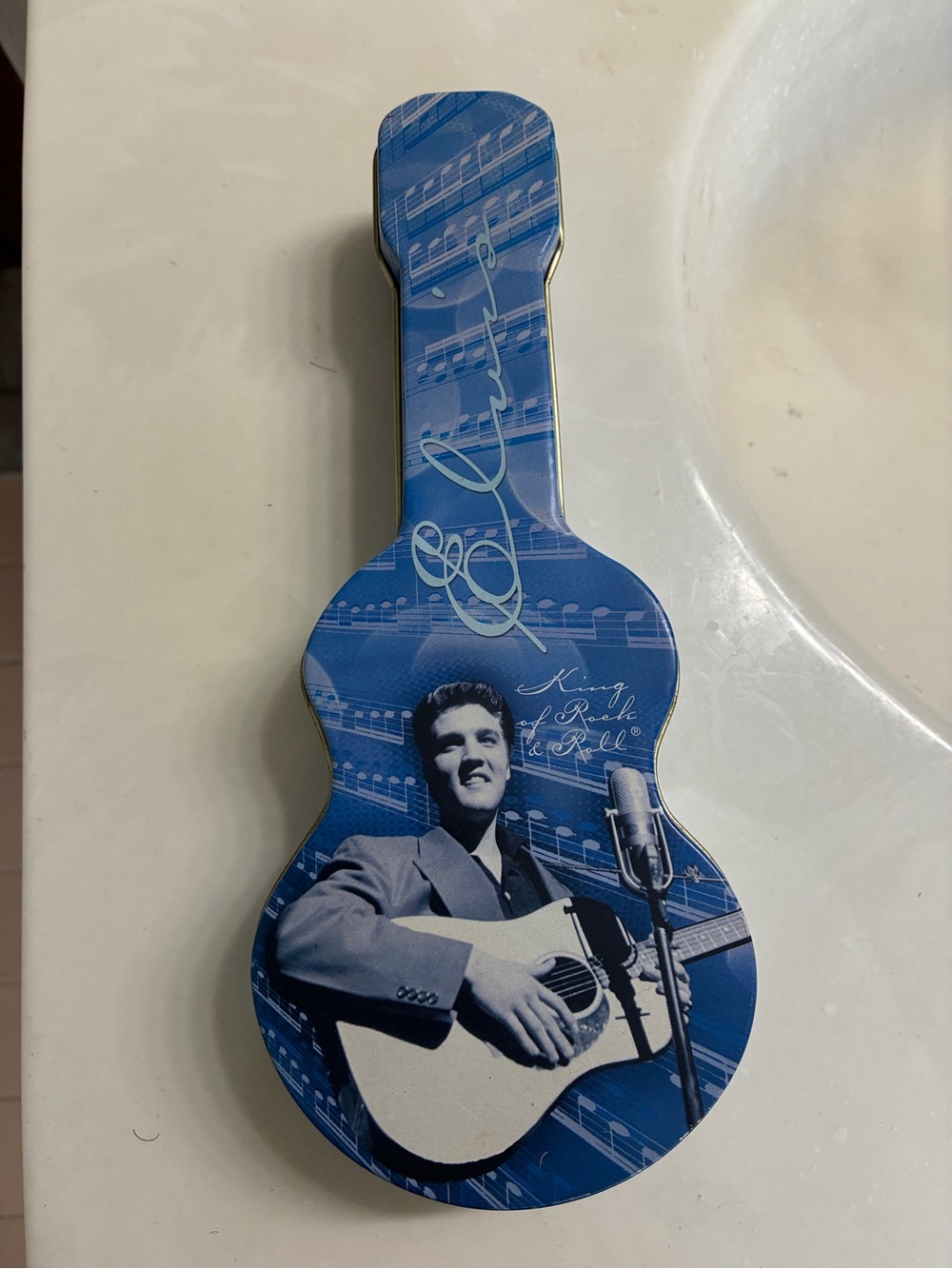 Officially Licensed Elvis Blue Guitar-Shaped  Tin